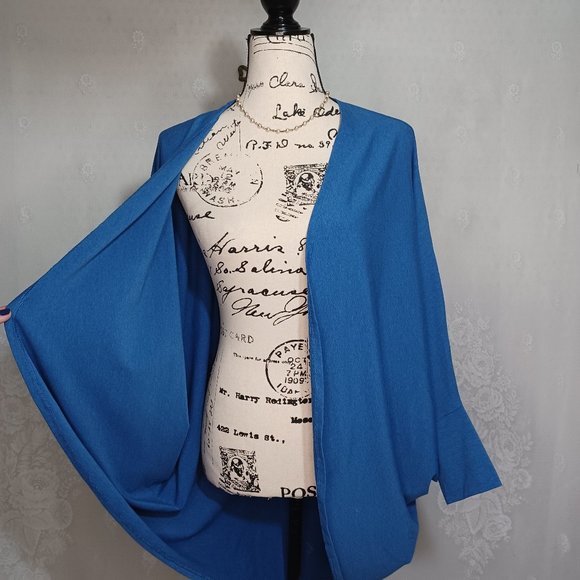 Wonderlush Blue Open Front Dolan Sleeve Knit Cardigan M/L - Picture 3 of 6